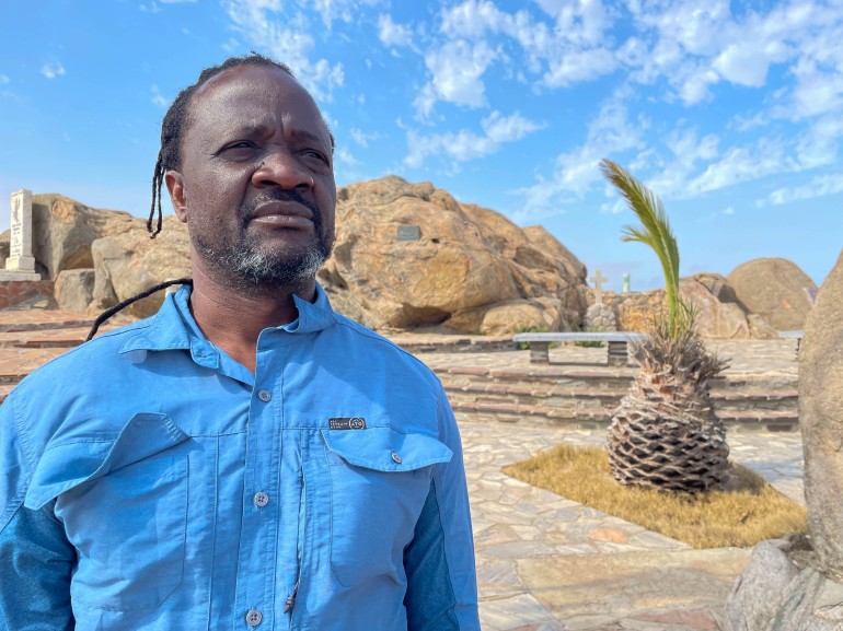 Jephta on Shark Island, which was the location of a concentration camp during the genocide in Namibia [Hamilton Wende/Al Jazeera]